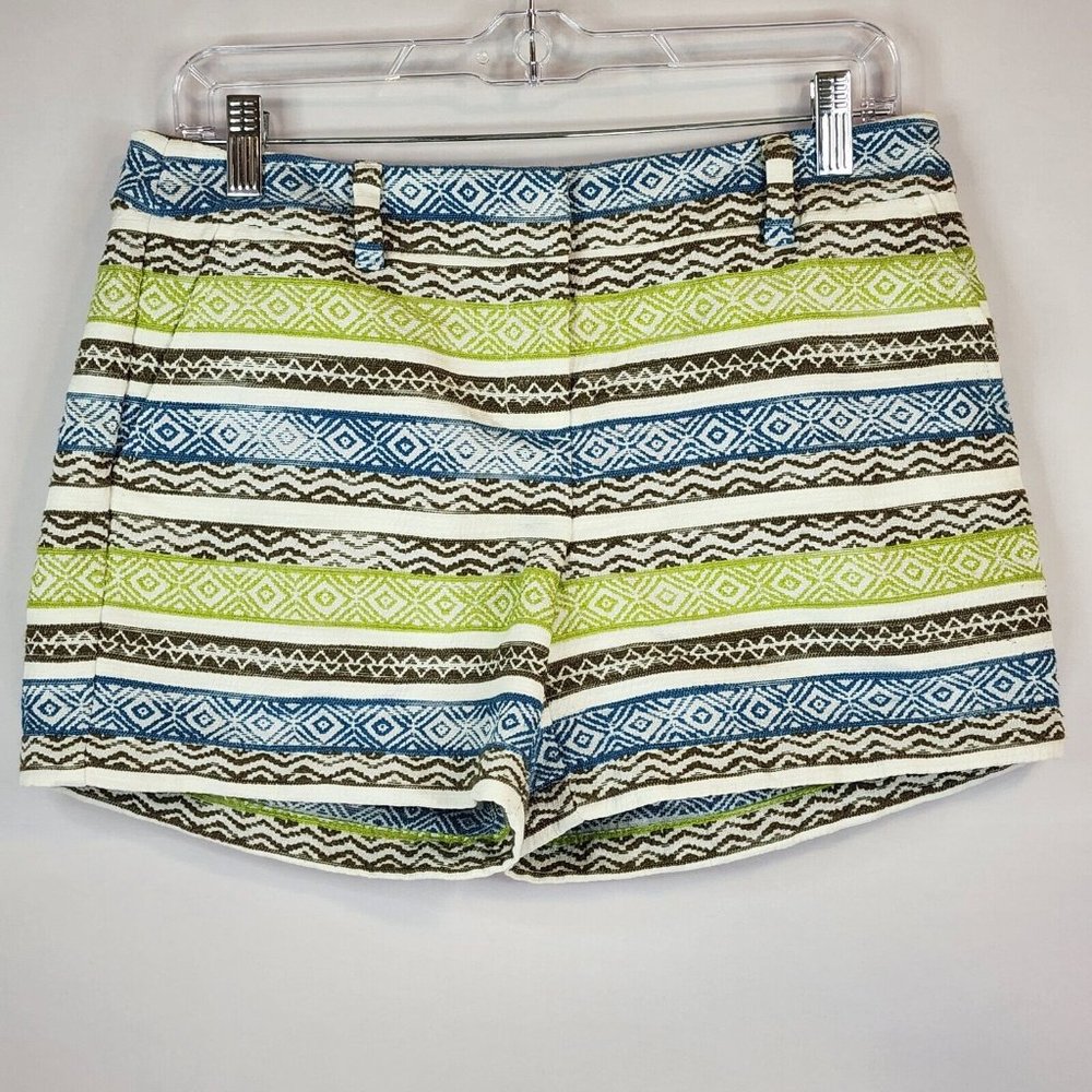 Ann Taylor Loft Shorts Womens Size 4 Blue Green Aztec Mid Rise Mom Core - Picture 2 of 5